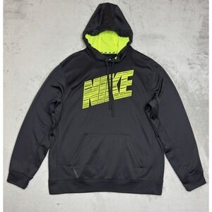 Nike Therma-FIT Hoodie Men's L Black Neon Logo Pullover Training Gym
